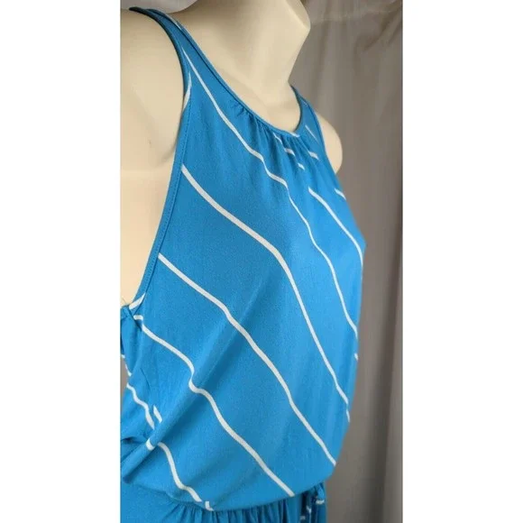 Michael Stars Harlow Stripe Island Atlantic Maxi Dress Aqua Blue Racerback S - Picture 7 of 9